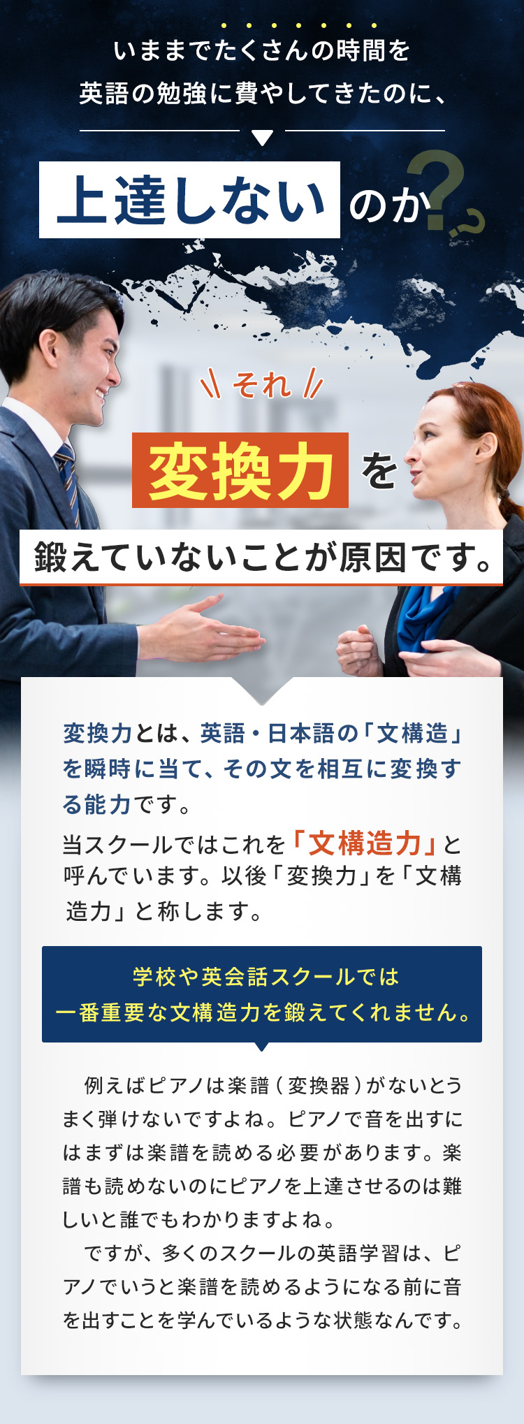 なぜ、いままでたくさんの時間を英語の勉強に費やしてきたのに、上達しないのか。それ、「変換力」を鍛えていないことが原因です。